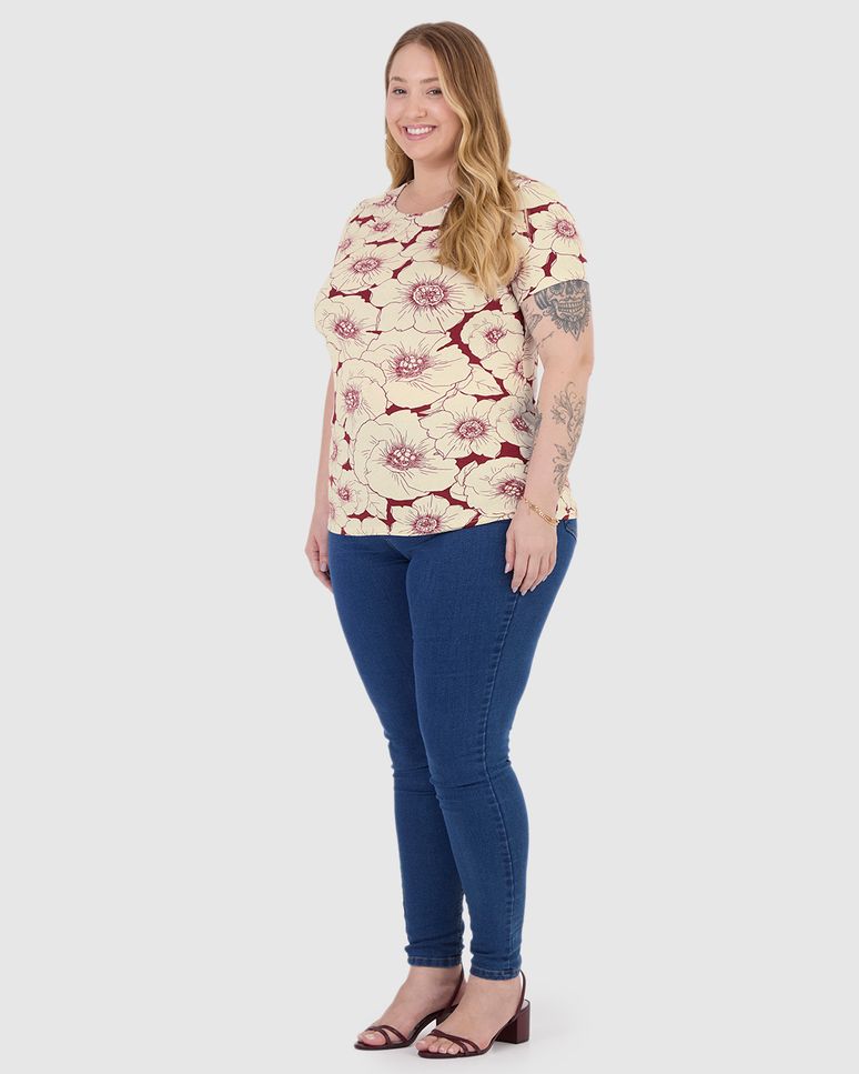 Blusa Feminina Plus Size Estampada Em Malha Viscolinho Stretch