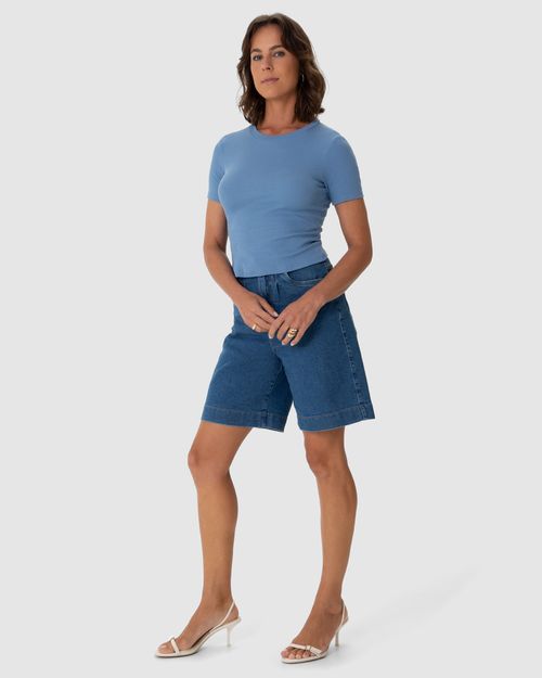 Blusa Básica Feminina Decote Redondo Em Ribana