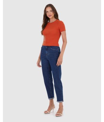 Blusa Básica Feminina Decote Redondo Em Ribana