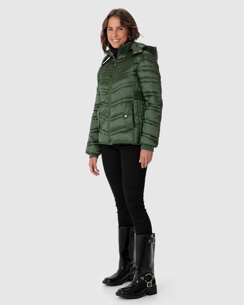 Jaqueta Puffer Feminina Capuz Removível Em Tafetá
