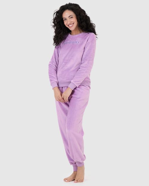 Pijama Feminino Blusão Manga Longa Positivity Em Fleece