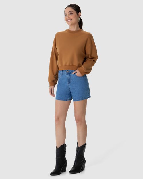 Blusão Básico Feminino Cropped Em Moletom Stretch Flanelado