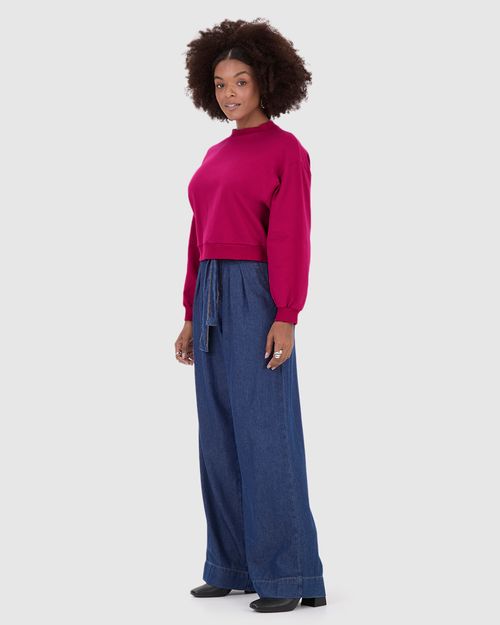 Blusão Básico Feminino Cropped Em Moletom Stretch Flanelado
