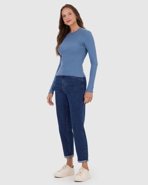 Blusa Básica Feminina Gola Alta Manga Longa Em Ribana