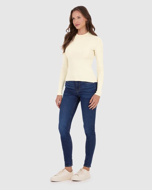 Blusa Básica Feminina Gola Alta Manga Longa Em Ribana