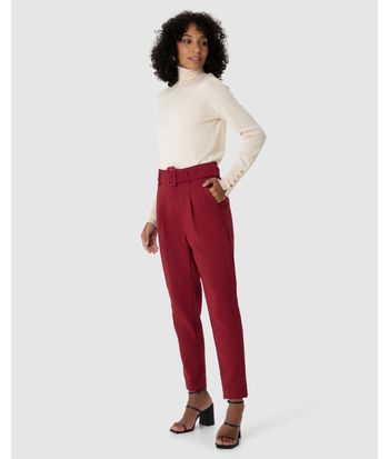 Calça Alfaiataria Feminina Com Cinto E Bolso Lateral