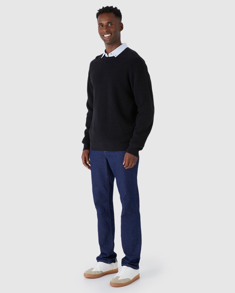 Suéter Masculino Gola Redonda Manga Longa Em Tricô Rajado