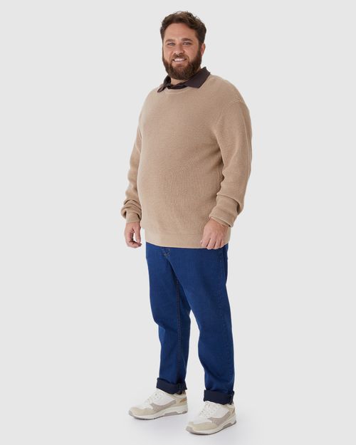 Suéter Masculino Plus Size Gola Redonda Manga Longa Em Tricô Rajado