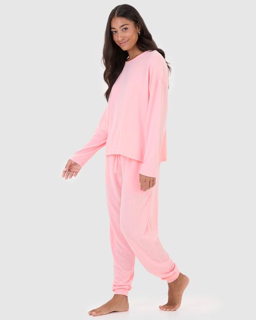 Pijama Feminino Blusa Manga Longa E Calça Em Tricô