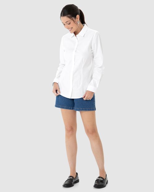 Camisa Básica Feminina Manga Longa Em Tricoline