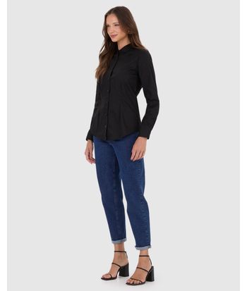 Camisa Básica Feminina Manga Longa Em Tricoline