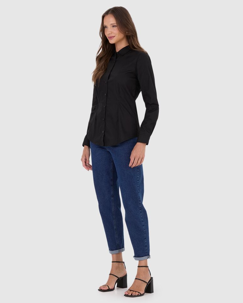 Camisa Básica Feminina Manga Longa Em Tricoline