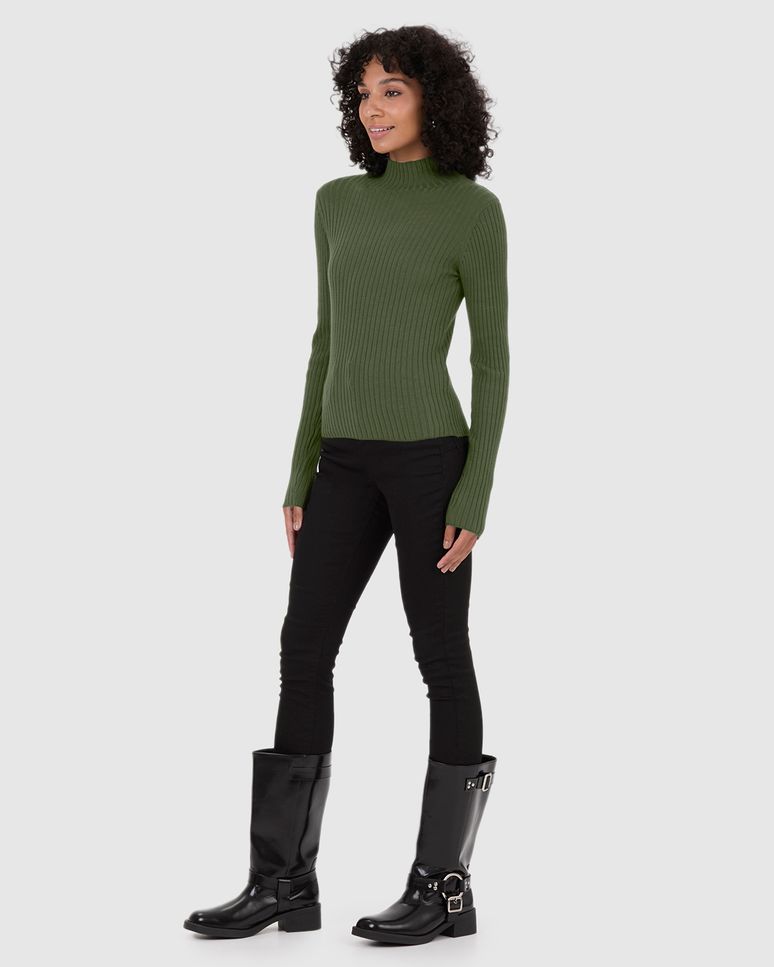 Blusa Básica Feminina Justa Gola Alta Em Tricô Canelado