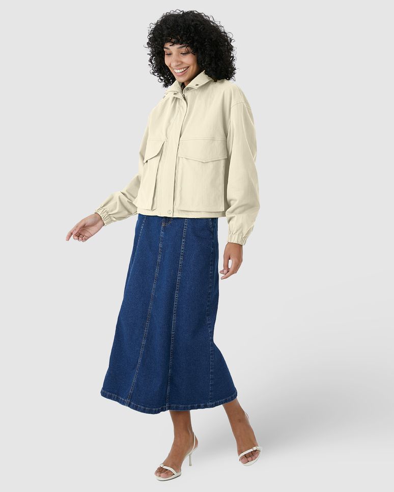 Jaqueta Feminina Bomber Bolso Utilitário Em Viscose Sarjada