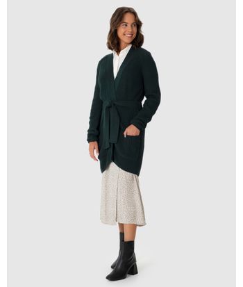 Cardigan Feminino Transpassado Com Cinto Em Tricô
