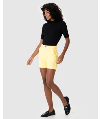 Shorts Feminino Alfaiataria Cintura Alta Em Sarja Com Elastano