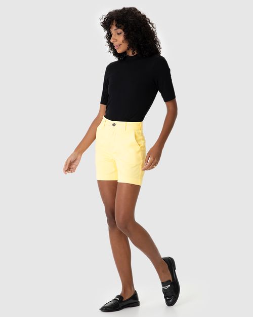 Shorts Feminino Alfaiataria Cintura Alta Em Sarja Com Elastano