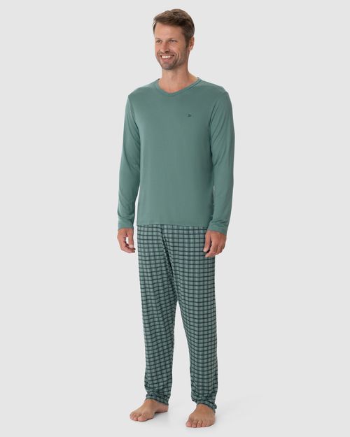 Pijama Masculino Camiseta Manga Longa Em Viscose Stretch