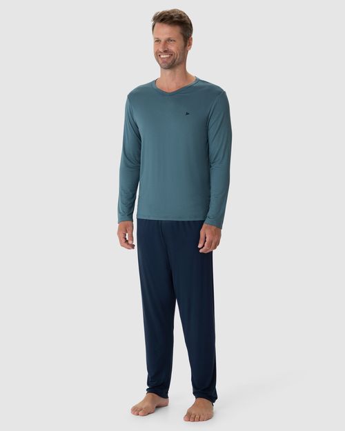Pijama Masculino Camiseta Manga Longa Em Viscose Stretch