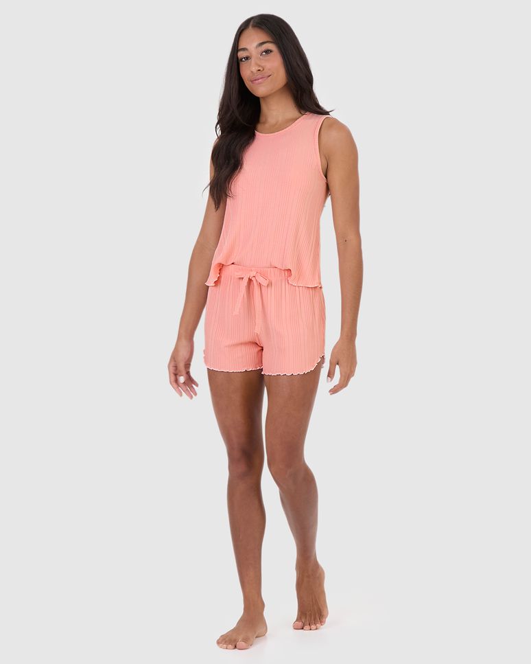 Pijama Feminino Regata E Shorts Em Malha De Viscose Canelada