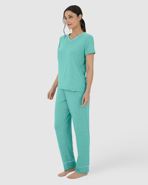Pijama Feminino Blusa Decote V E Calça Em Viscose Stretch