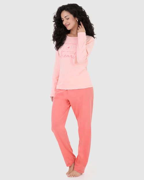 Pijama Feminino Blusa Estampada Manga Longa Em Algodão