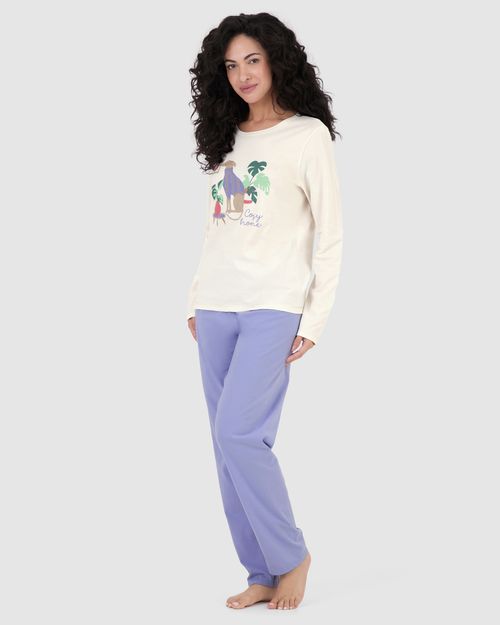 Pijama Feminino Blusa Estampada Manga Longa Em Algodão
