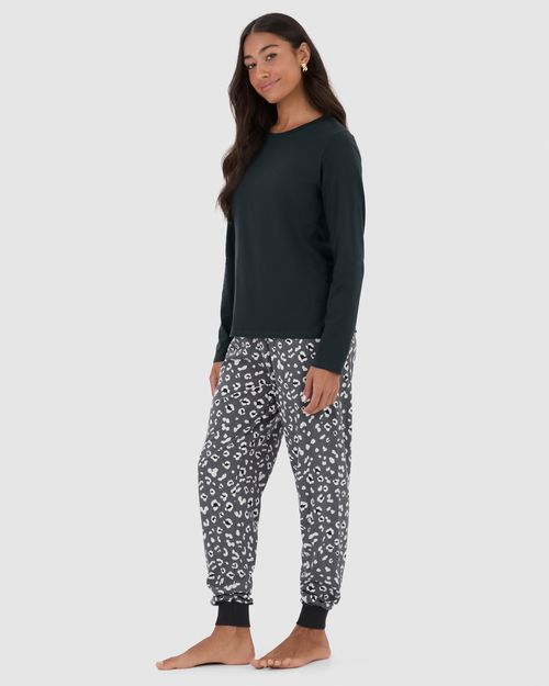 Pijama Feminino Blusa Manga Longa E Calça Estampada Em Algodão