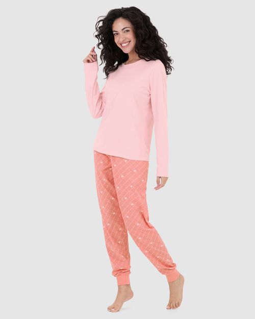 Pijama Feminino Blusa Manga Longa E Calça Estampada Em Algodão