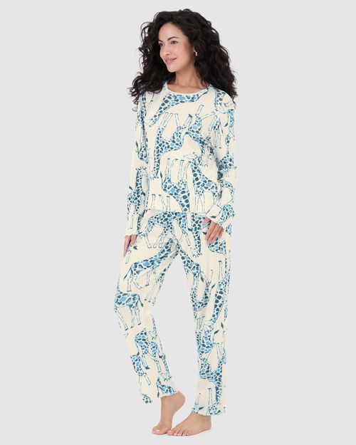 Pijama Feminino Blusa E Calça Estampada Em Malha Jacquard