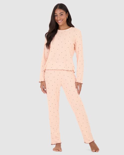 Pijama Feminino Blusa E Calça Estampada Em Malha Jacquard