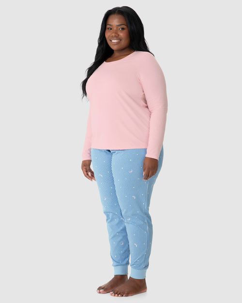 Pijama Feminino Plus Size Calça Estampada Em Algodão
