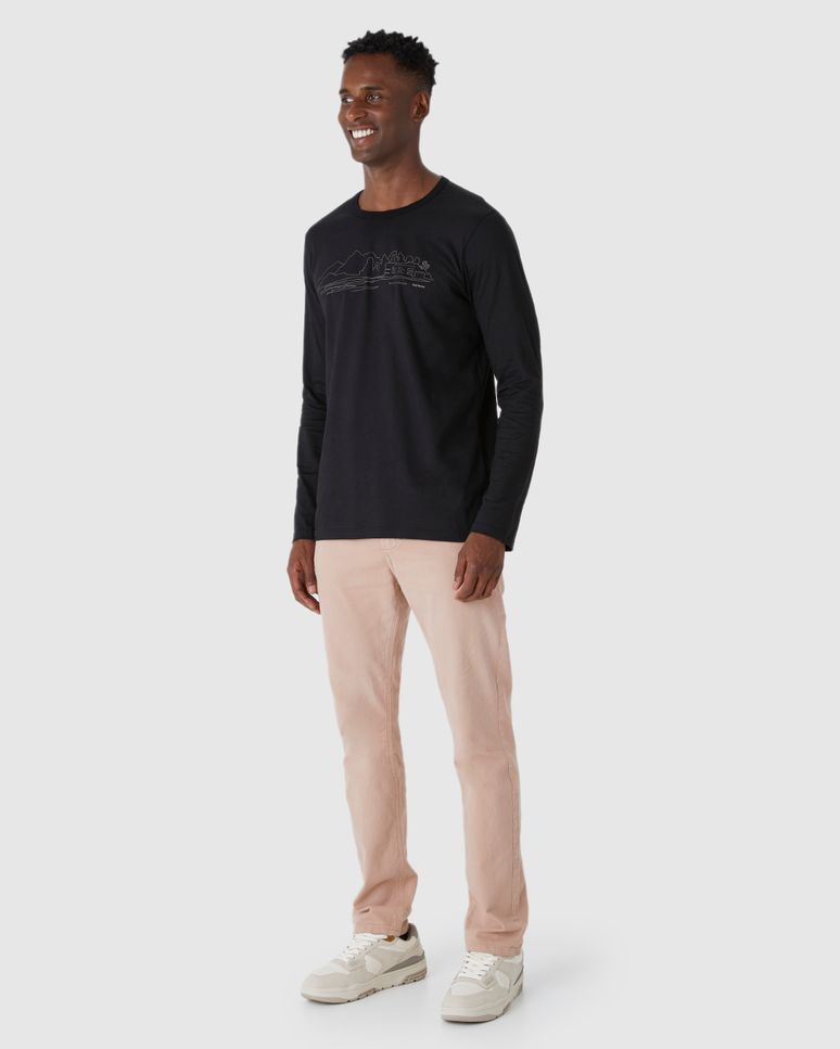 Camiseta Masculina Manga Longa Com Estampa Em Algodão