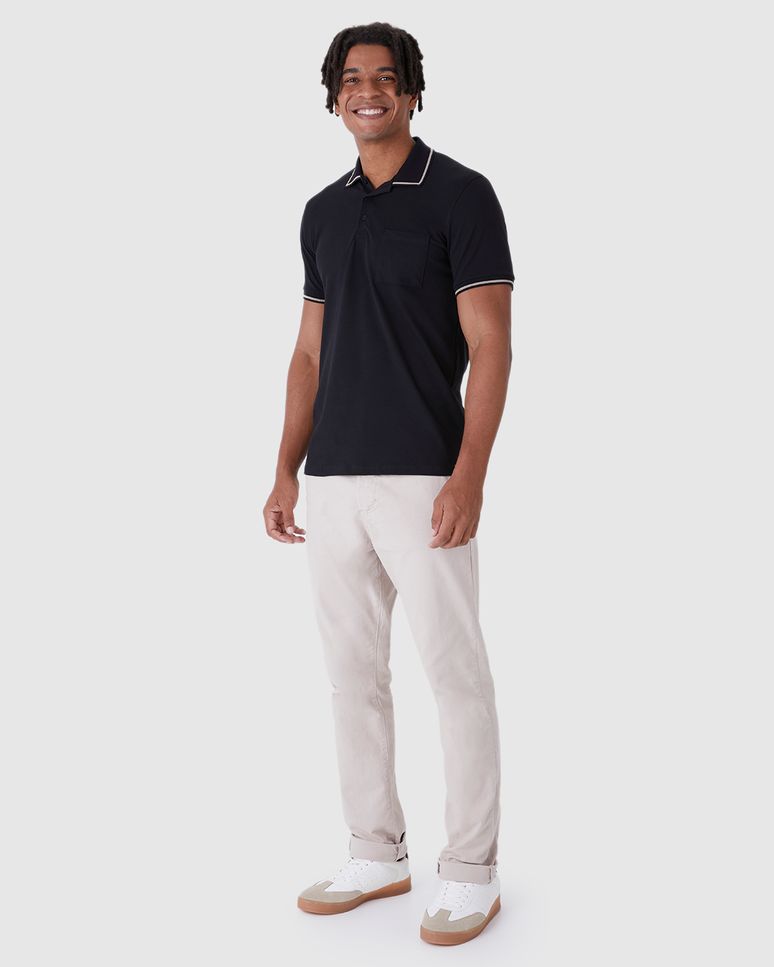 Camisa Polo Masculina Slim Bolso Funcional Em Piquet Stretch
