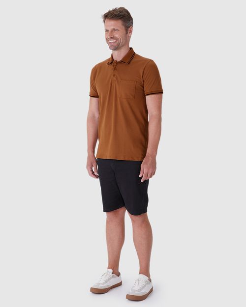 Camisa Polo Masculina Slim Bolso Funcional Em Piquet Stretch