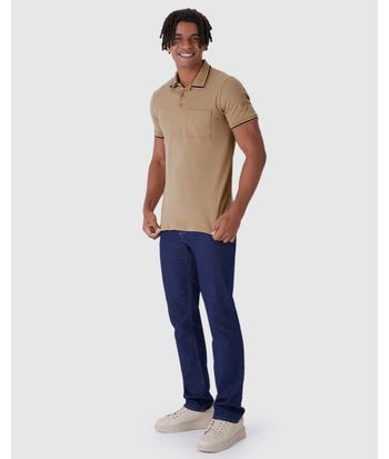 Camisa Polo Masculina Slim Bolso Funcional Em Piquet Stretch