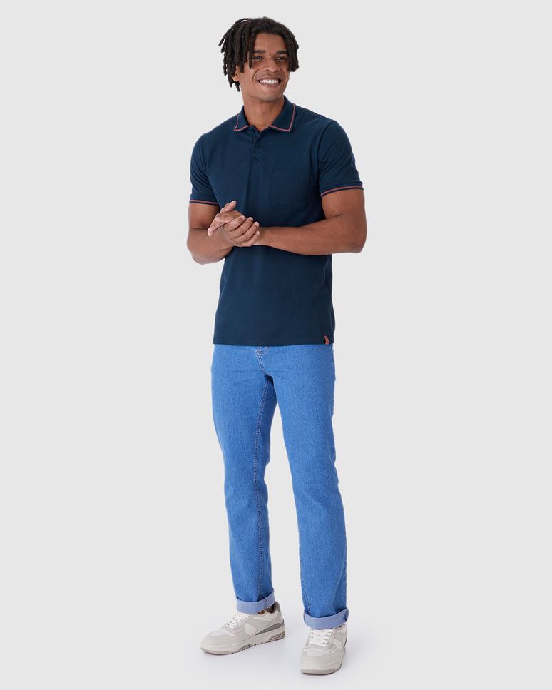 Camisa Polo Masculina Slim Bolso Funcional Em Piquet Stretch