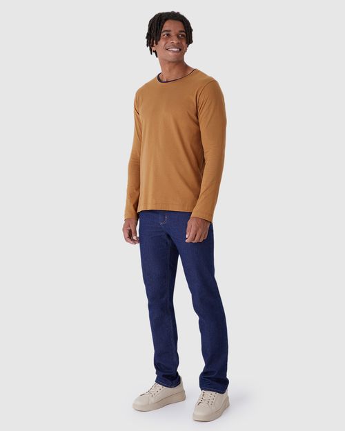Camiseta Masculina Gola Contraste Manga Longa Em Malha Comfy Touch