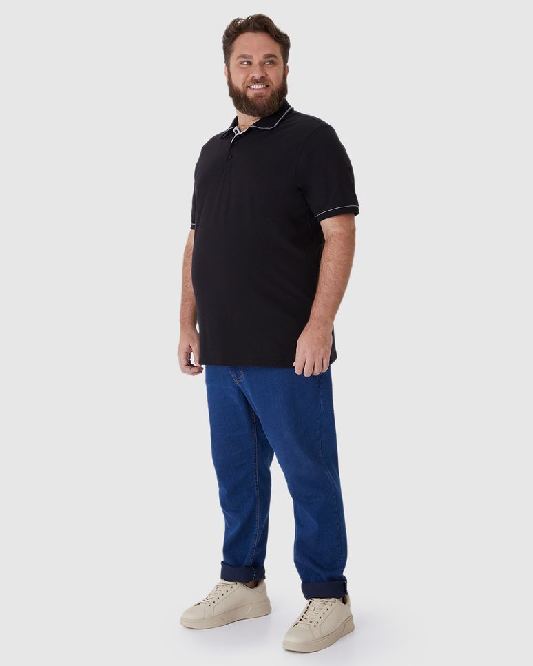 Camisa Polo Masculina Plus Size Abertura Lateral Em Piquet Stretch