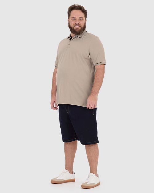 Camisa Polo Masculina Plus Size Abertura Lateral Em Piquet Stretch