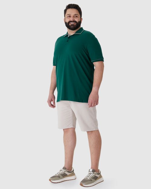 Camisa Polo Masculina Plus Size Abertura Lateral Em Piquet Stretch