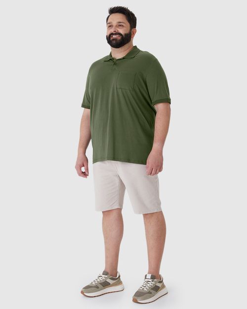Camisa Polo Masculina Plus Size Com Bolso Funcional Em Algodão