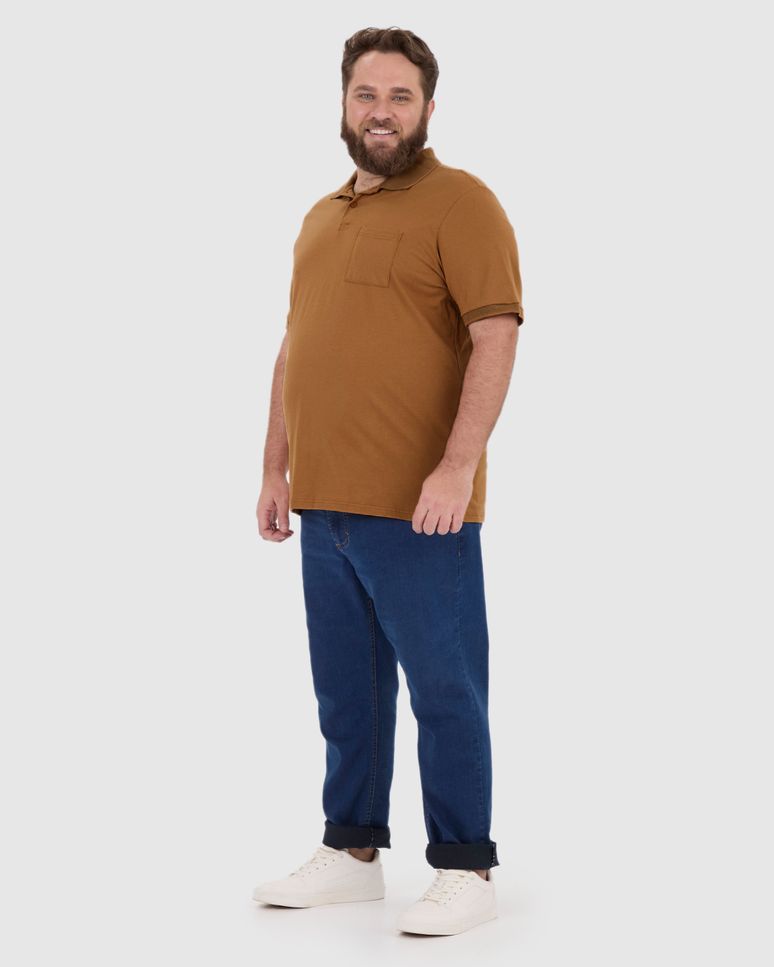 Camisa Polo Masculina Plus Size Com Bolso Funcional Em Algodão
