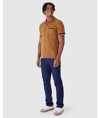 Camisa Polo Masculina Detalhe Costura Contraste Em Malha Comfy Touch