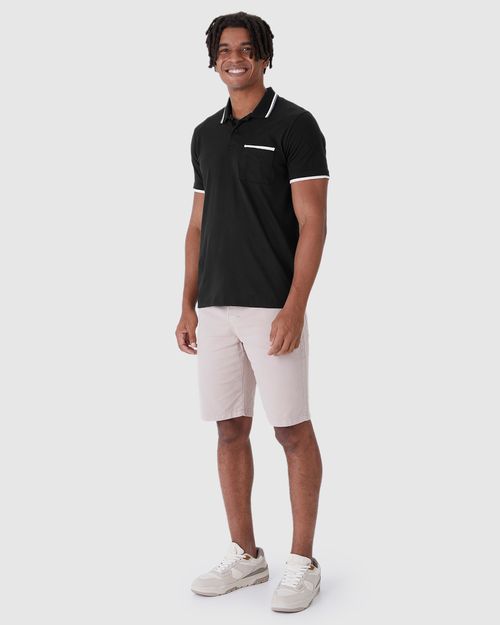Camisa Polo Masculina Detalhe Costura Contraste Em Malha Comfy Touch