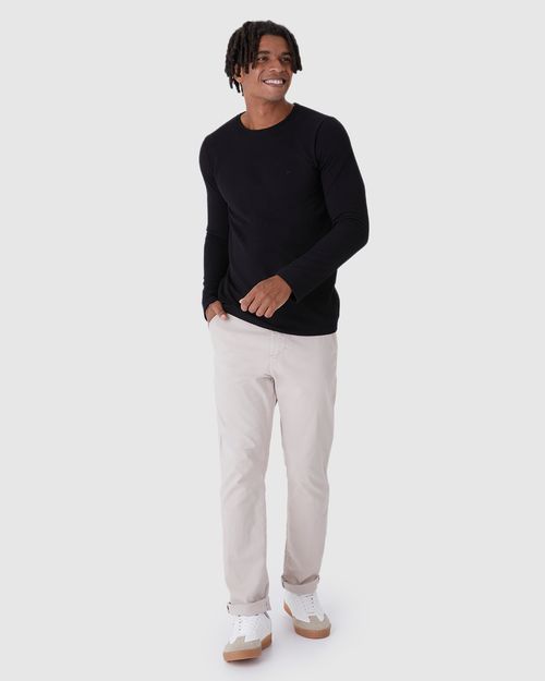 Camiseta Masculina Slim Manga Longa Bordado Peitoral Em Moletom Piquet