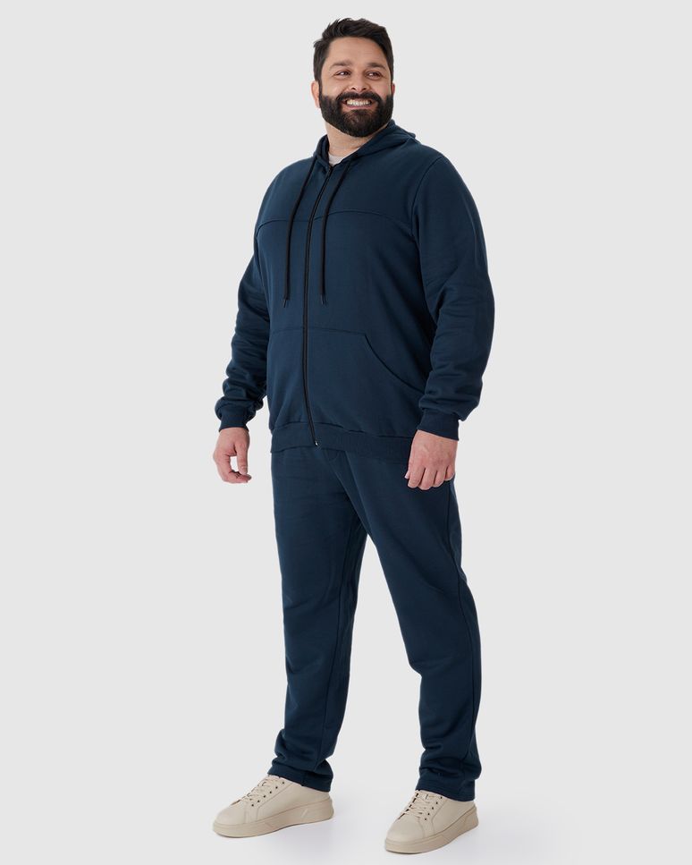Jaqueta Masculina Plus Size Com Capuz E Cadarço Em Moletom Flanelado