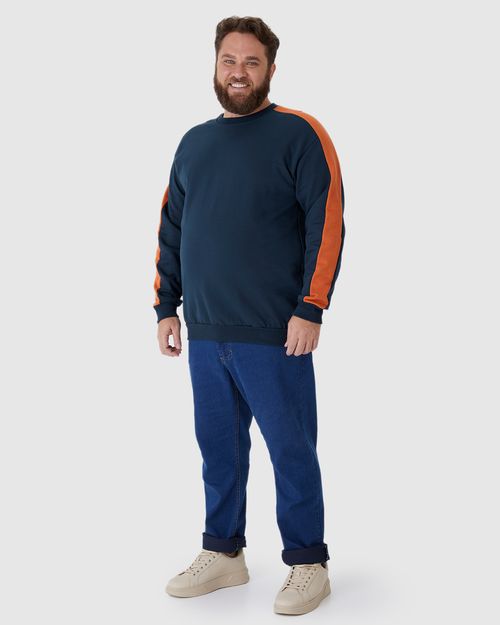Blusão Masculino Plus Size Recorte Contraste Em Moletom Flanelado