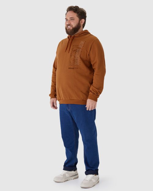 Blusão Masculino Plus Size Capuz E Estampa Frontal Em Moletom Flanelado