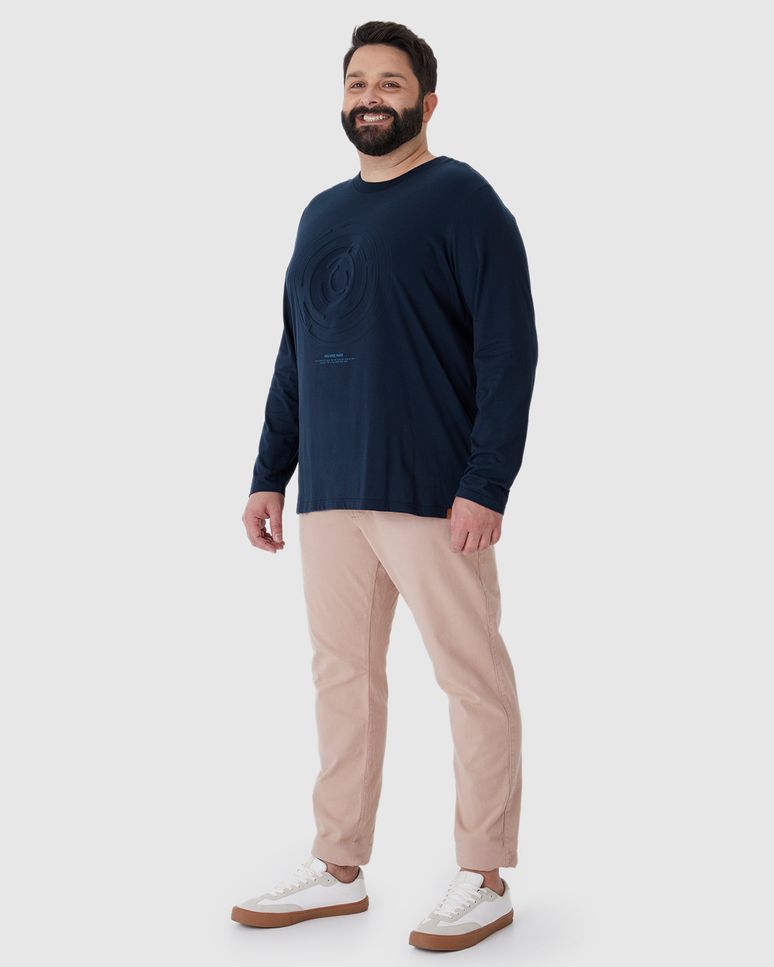 Camiseta Masculina Plus Size Manga Longa Estampa Alto Relevo Em Algodão